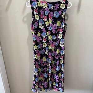 Evan Picone Floral Midi Dress - Black, Pink, Blue, Yellow